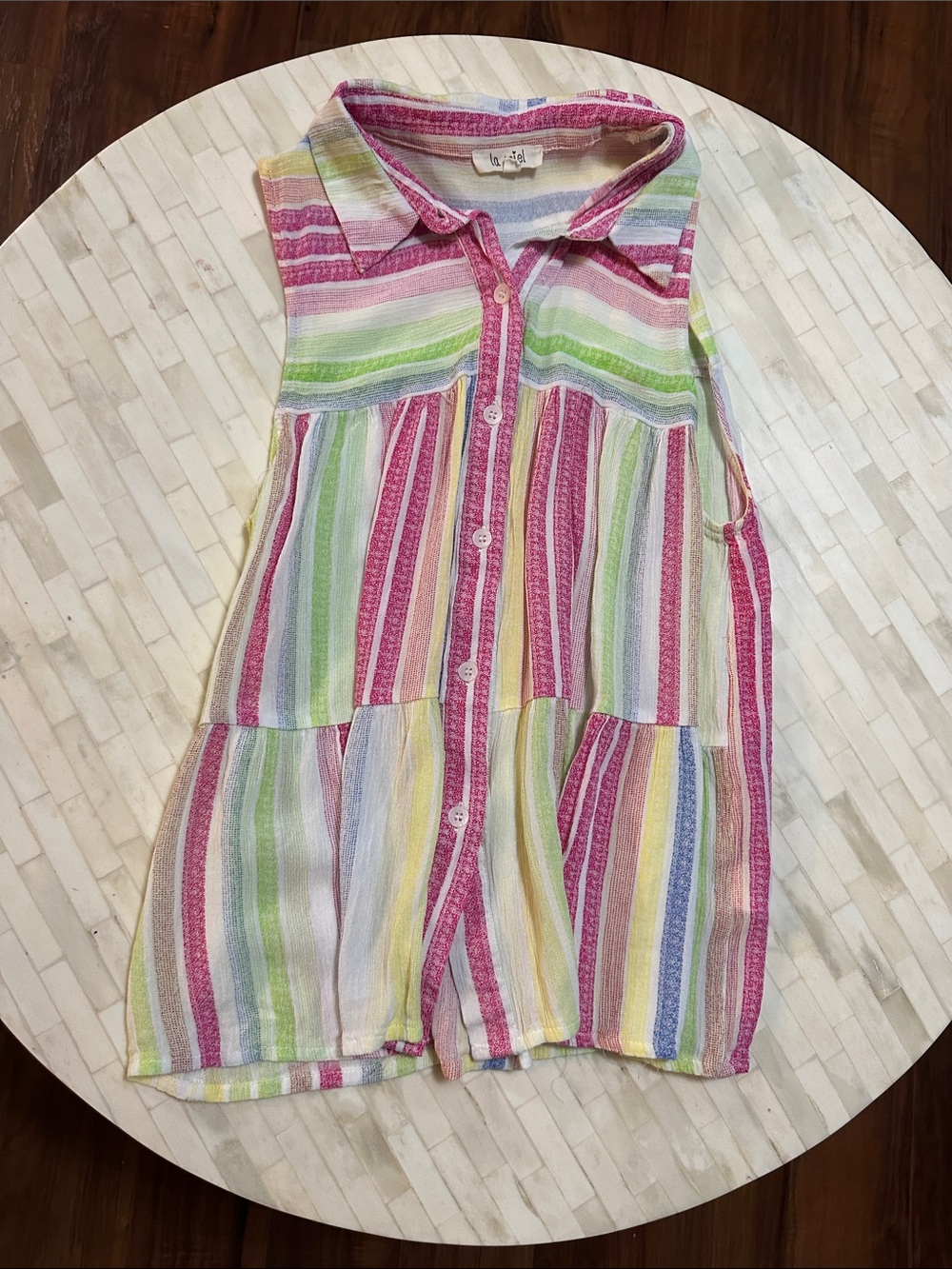 LA MIEL Pastel Striped Sleeveless Tunic - Pink, Blue, Yellow, Green, White